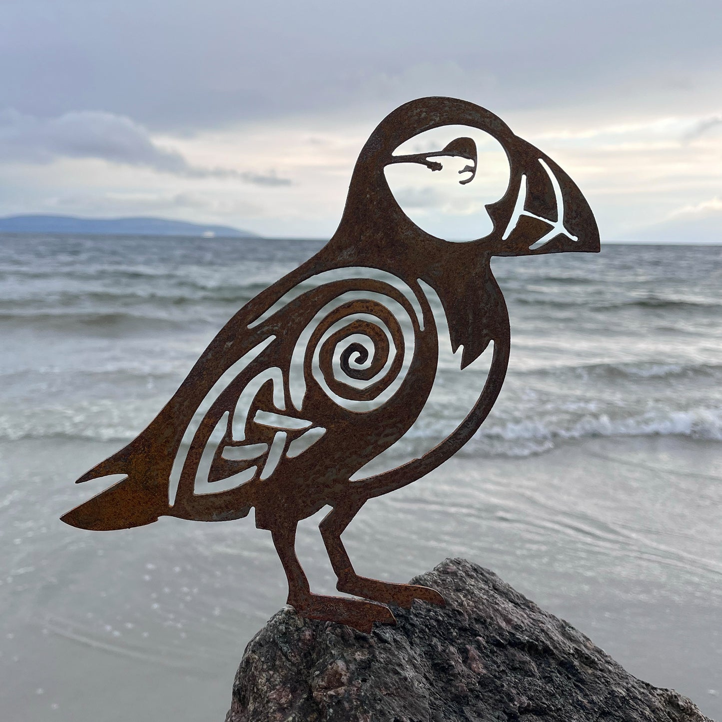 Native Irish Puffin metal sculpture