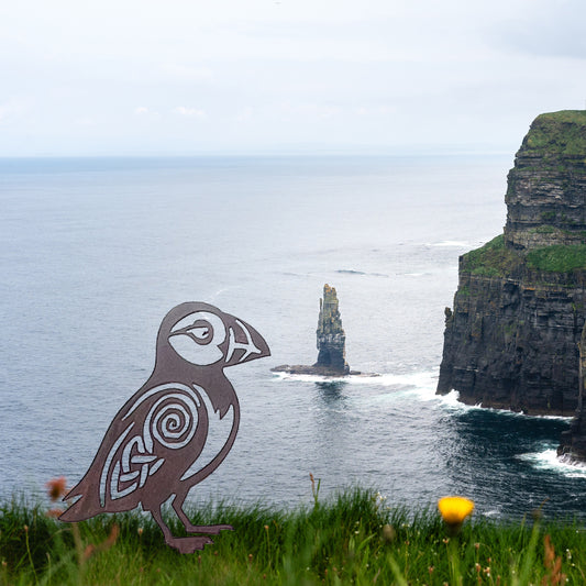 Native Irish Puffin metal sculpture